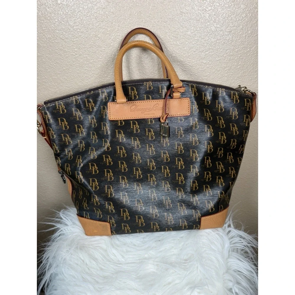 Dooney & Bourke 1975 Monogram Satchel Bag Florentine Vachetta Leather Crossbody
